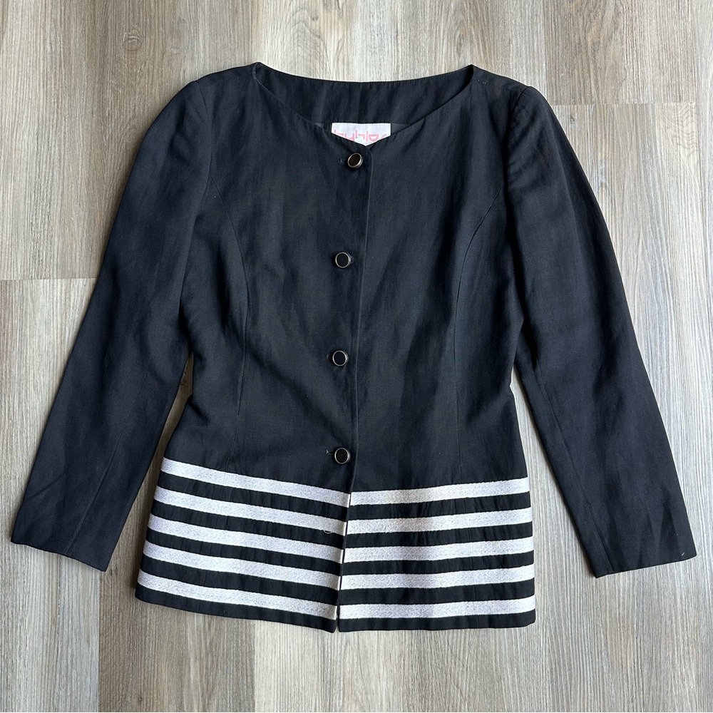 Byblos Designer Jacket Women’s Small Italy Black White Striped The RealReal Tag
